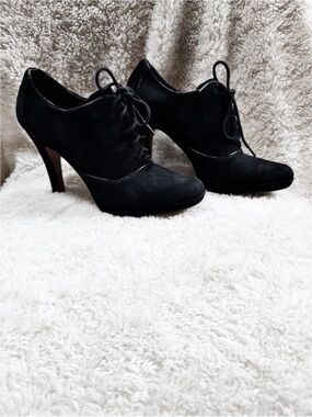 Black Suede Lace-Up High Heel Booties